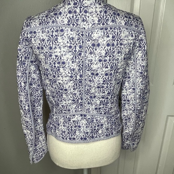 Zara Navy and White Patterned Quilted Blazer Size Medium - Picture 4 of 12